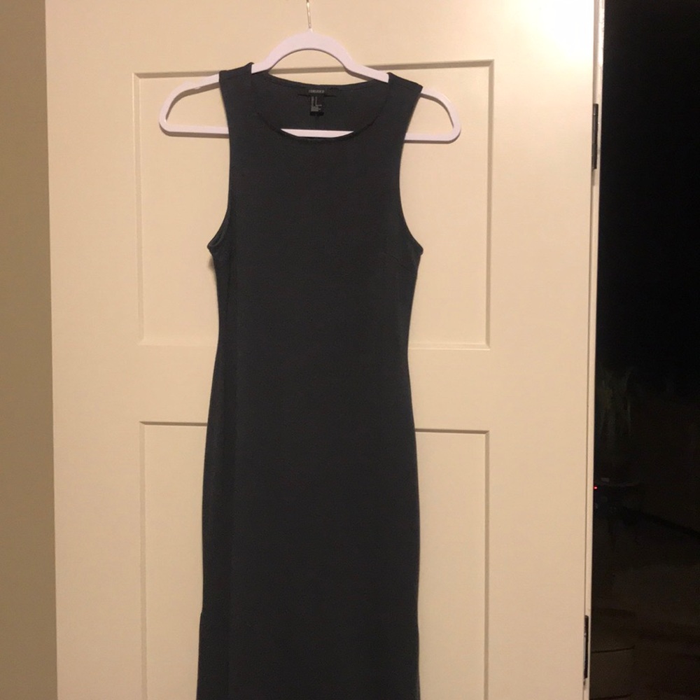 Dark Grey Long Maxi Dress with Side Slit